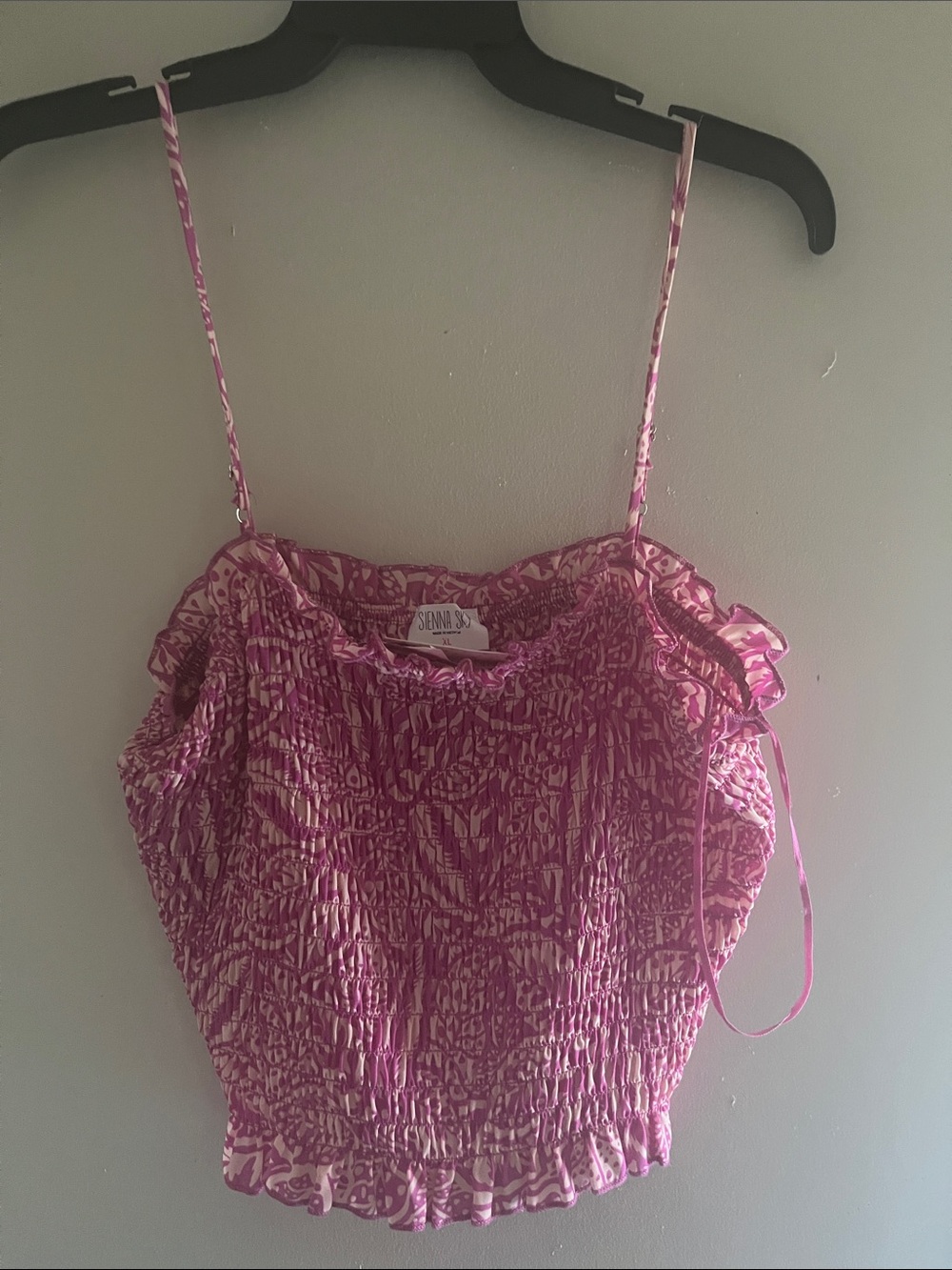 Sienna Sky Pink and White Printed Smocked Crop Cami